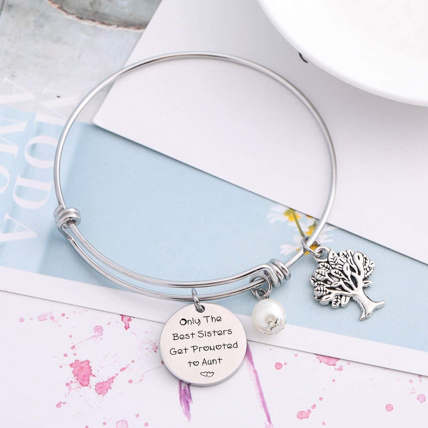 Tzrnhm Blossom New Aunt Gift for Sisters Friends Only the Best Sisters Get Promoted to Aunt Bracelet Keychain Apparel & Accessories > Jewelry > Bracelets TzrNhm Blossom   