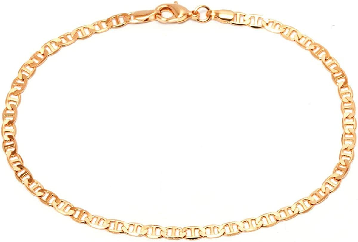 Gold Anklet for Women Flat Mariner Anklet | Barzel 18K Gold Plated Flat Marina Link Anklet for Women - Made in Brazil Apparel & Accessories > Jewelry > Anklets Barzel 11.0 Inches  
