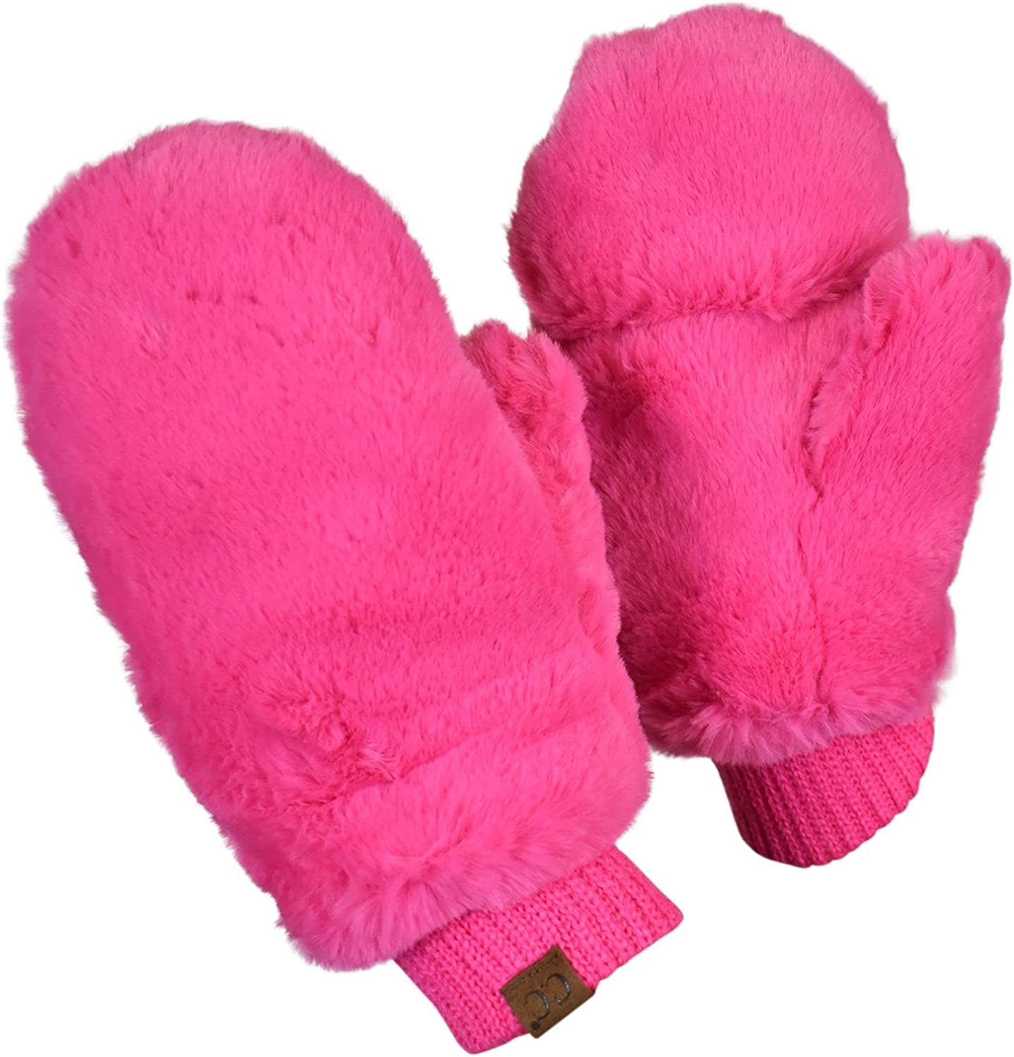C.C Women'S Faux Fur Wrist Length Fingerless Sherpa Lined Convertible Mittens Gloves Apparel & Accessories > Clothing Accessories > Gloves & Mittens C.C Hot Pink  
