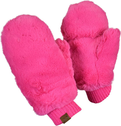 C.C Women'S Faux Fur Wrist Length Fingerless Sherpa Lined Convertible Mittens Gloves Apparel & Accessories > Clothing Accessories > Gloves & Mittens C.C Hot Pink  