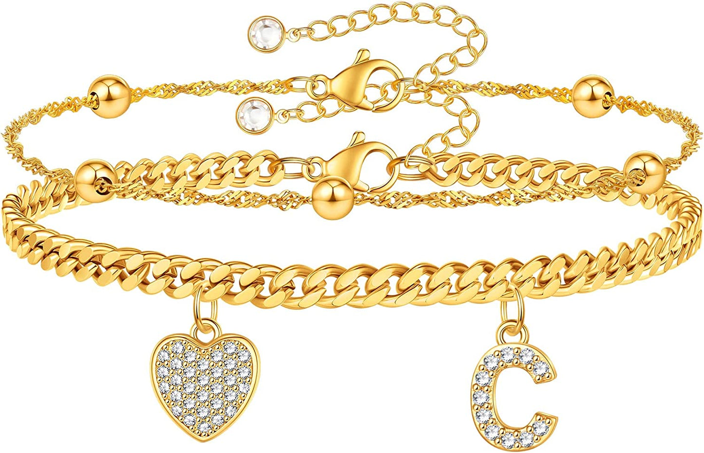Gold Ankle Bracelets for Women 14K Gold Plated Heart Initial Cuban Link Anklets for Women Charm Gold Anklet for Women Summer Bracelets for Teen Girls Women Anklets Jewelry Apparel & Accessories > Jewelry > Anklets BRIJEWLIC C  