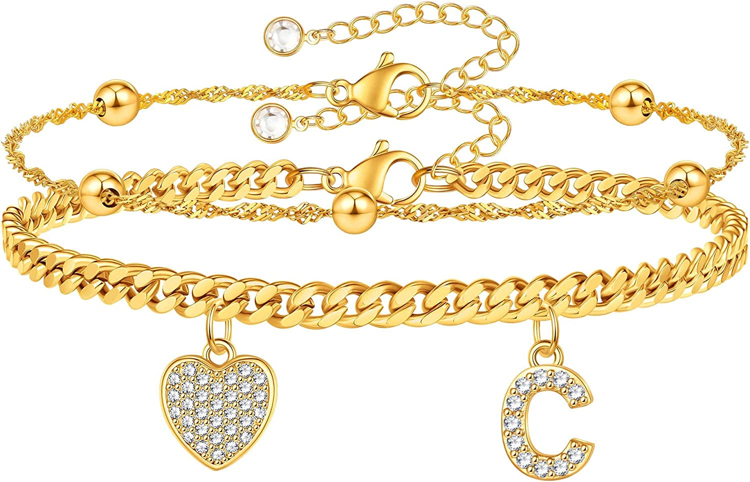 Gold Ankle Bracelets for Women 14K Gold Plated Heart Initial Cuban Link Anklets for Women Charm Gold Anklet for Women Summer Bracelets for Teen Girls Women Anklets Jewelry Apparel & Accessories > Jewelry > Anklets BRIJEWLIC C  
