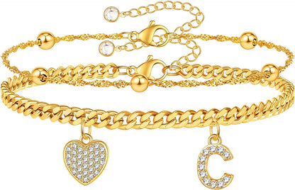 Gold Ankle Bracelets for Women 14K Gold Plated Heart Initial Cuban Link Anklets for Women Charm Gold Anklet for Women Summer Bracelets for Teen Girls Women Anklets Jewelry Apparel & Accessories > Jewelry > Anklets BRIJEWLIC C  