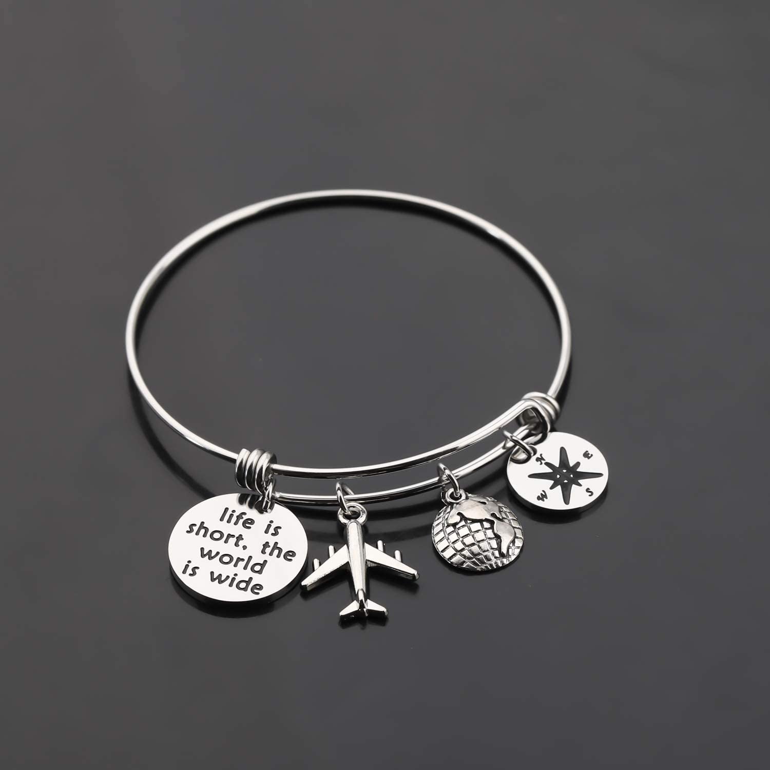 Gzrlyf Traveler Bracelet Wanderlust Bracelet Journey Jewelry Life Is Short the World Is Wide Bracelet World Travel Gift Tourists Gift Apparel & Accessories > Jewelry > Bracelets Gzrlyf   