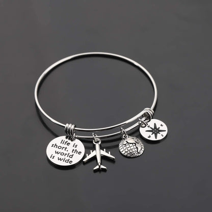 Gzrlyf Traveler Bracelet Wanderlust Bracelet Journey Jewelry Life Is Short the World Is Wide Bracelet World Travel Gift Tourists Gift Apparel & Accessories > Jewelry > Bracelets Gzrlyf   