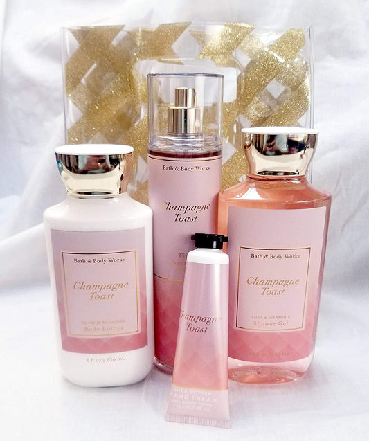 Bath and Body Works - Champagne Toast Body Care - Full Size 4 Piece Gift Set + Random Gift Bag (Includes Fragrance Mist, Shower Gel, Lotion, and Hand Cream) Health & Beauty > Personal Care > Cosmetics > Bath & Body White Barn Candle Company Bath and Body Works   