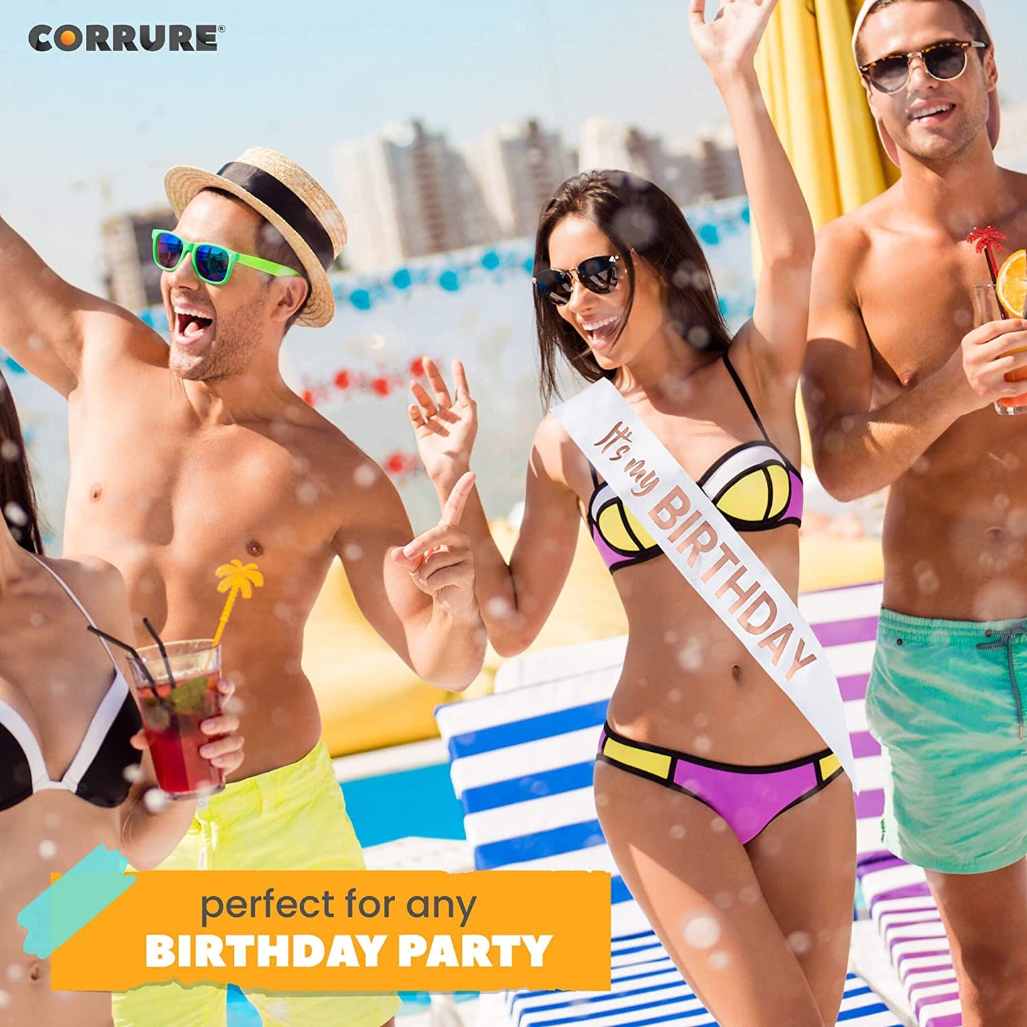 CORRURE 'It'S My Birthday' Sash with Rose Gold Foil - Soft Satin White Birthday Sash for Women - Party Favors Supplies and Decorations for Sweet 16, 18Th 21St 30Th 40Th or Any Happy Bday Party Apparel & Accessories > Clothing Accessories > Sashes Pego Brands General   