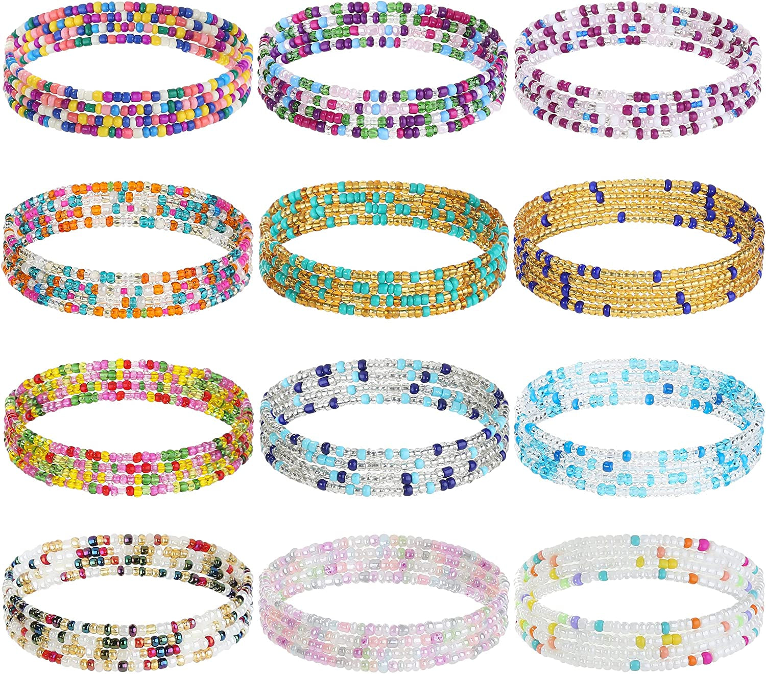 Taouzi 27.5-50Inch Waist Beads for Women plus Size Colorful Beaded Body Chain Elastic String Waist Chain Beach Bikini Belly Chains Sexy Body Jewelry for Women Girls 12Pcs Apparel & Accessories > Jewelry > Body Jewelry Taouzi Colorful 2 50.0Inch 