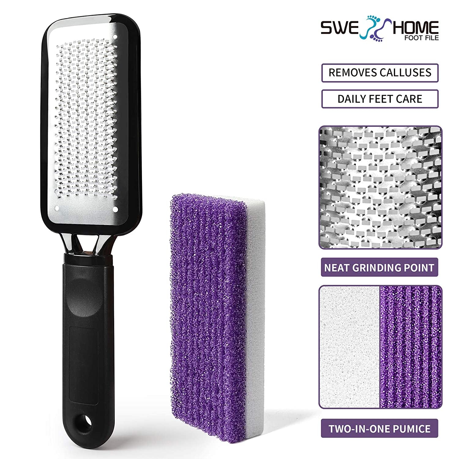 SWEHOME Colossal Professional Feet Care Pedicure Kit Scrubber Foot File and 2 in 1 Pumice Stone for Foot Callus Remover for Rough, Dead Skin Removal, Callus and Daily Feet Care Health & Beauty > Personal Care > Foot Care SWEHOME   