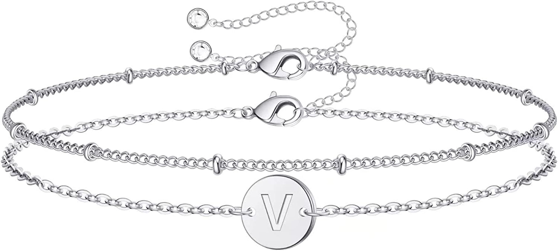 Silver Initial Bracelets for Women Teen Girls, 14K White Gold Filled Layered Letter Initial Bracelet Dainty Disc Initial Charm Bracelets Silver Bracelets for Women Girls Jewelry Gifts for Girls Apparel & Accessories > Jewelry > Bracelets MONOZO V  