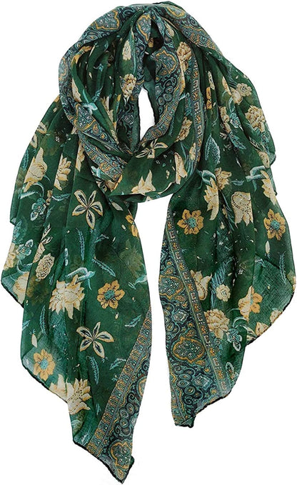 GERINLY Lightweight Scarves Fashion Flowers Print Women Cotton Wrap Scarf Head Shawl for Fall Apparel & Accessories > Clothing Accessories > Scarves & Shawls GERINLY Darkgreen  