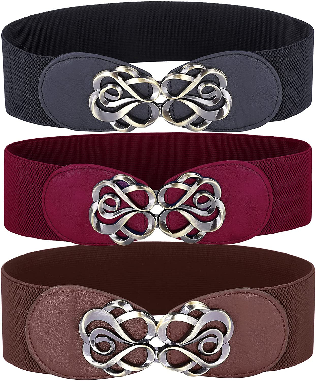 Women Stretchy Vintage Dress Belt Elastic Waist Cinch Belt CL413 Apparel & Accessories > Clothing Accessories > Belts GRACE KARIN Black+wine Red+coffee Medium 