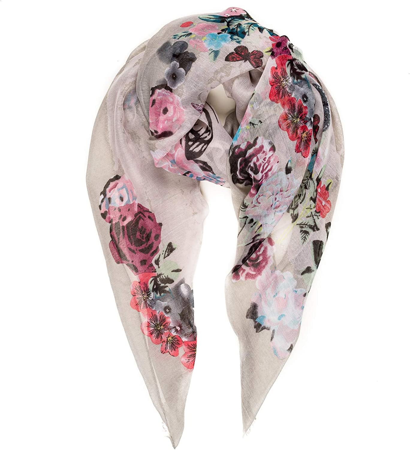 Scarf for Women Lightweight Floral Flower Scarves for Spring Spring Fall Winter Shawl Wrap Apparel & Accessories > Clothing Accessories > Scarves & Shawls MELIFLUOS DESIGNED IN SPAIN Barcelona Collections 30 - Grey Flowers  