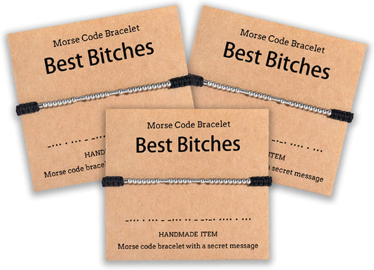 Shonyin Best Bitches Morse Code Bracelet Best Friend Gift for Women Funny Friendship Gift 2/3 PCS Christmas Friendsgiving Valentines Day Gift Apparel & Accessories > Jewelry > Bracelets Shonyin Best Bit*hes 3pcs  