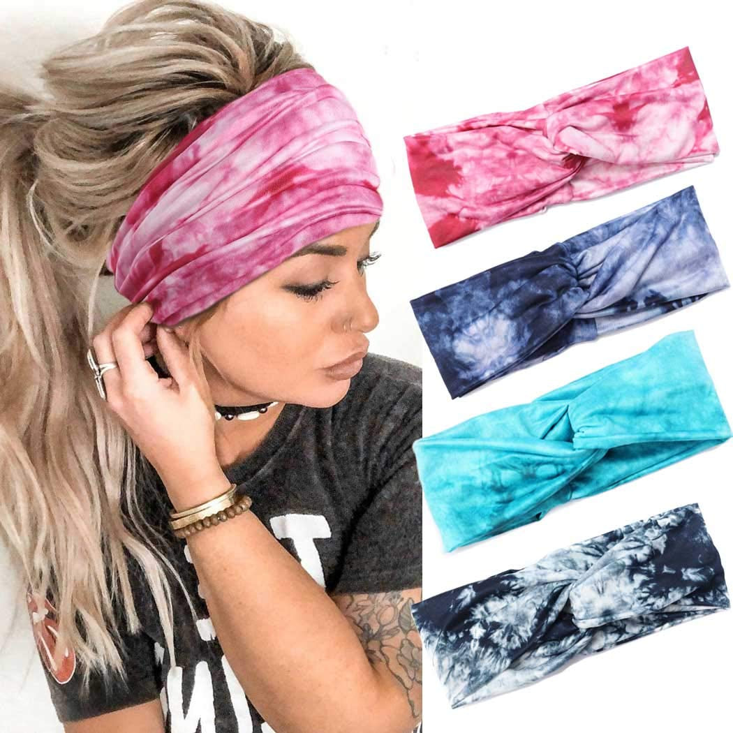 Gortin Boho Headbands Criss Cross Hair Bands Stretch Yoga Sweatband Turban Tie Dye Wide Head Wraps Twist Head Bands for Women and Girls4 Pcs (A-Tie Dye) Apparel & Accessories > Clothing Accessories > Bandanas & Headties GORTIN I-Tie Dye 2  