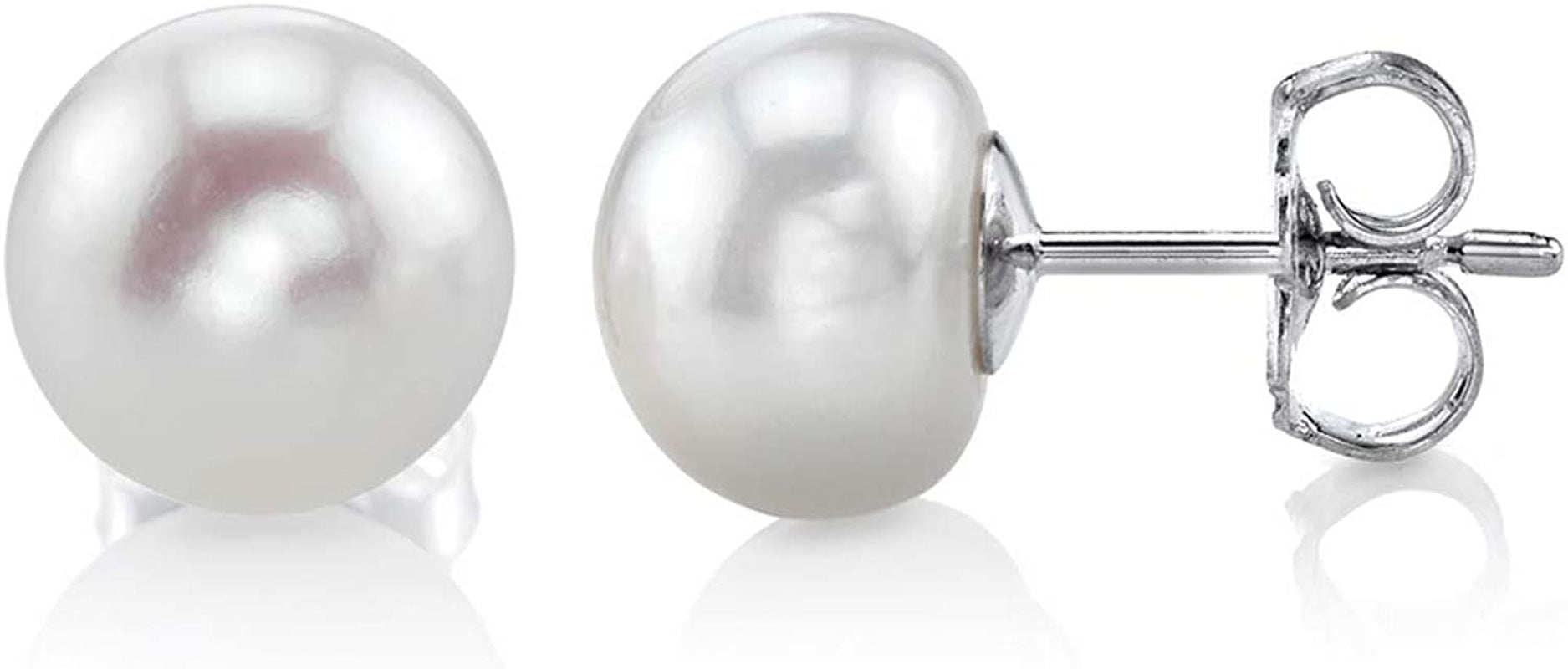 THE PEARL SOURCE AAAA Quality 14K Gold Plated Sterling Silver White Freshwater Real Pearl Earrings for Women | Hypoallergenic Earrings with Genuine Cultured Pearls Apparel & Accessories > Jewelry > Earrings The Pearl Source 8.0mm  