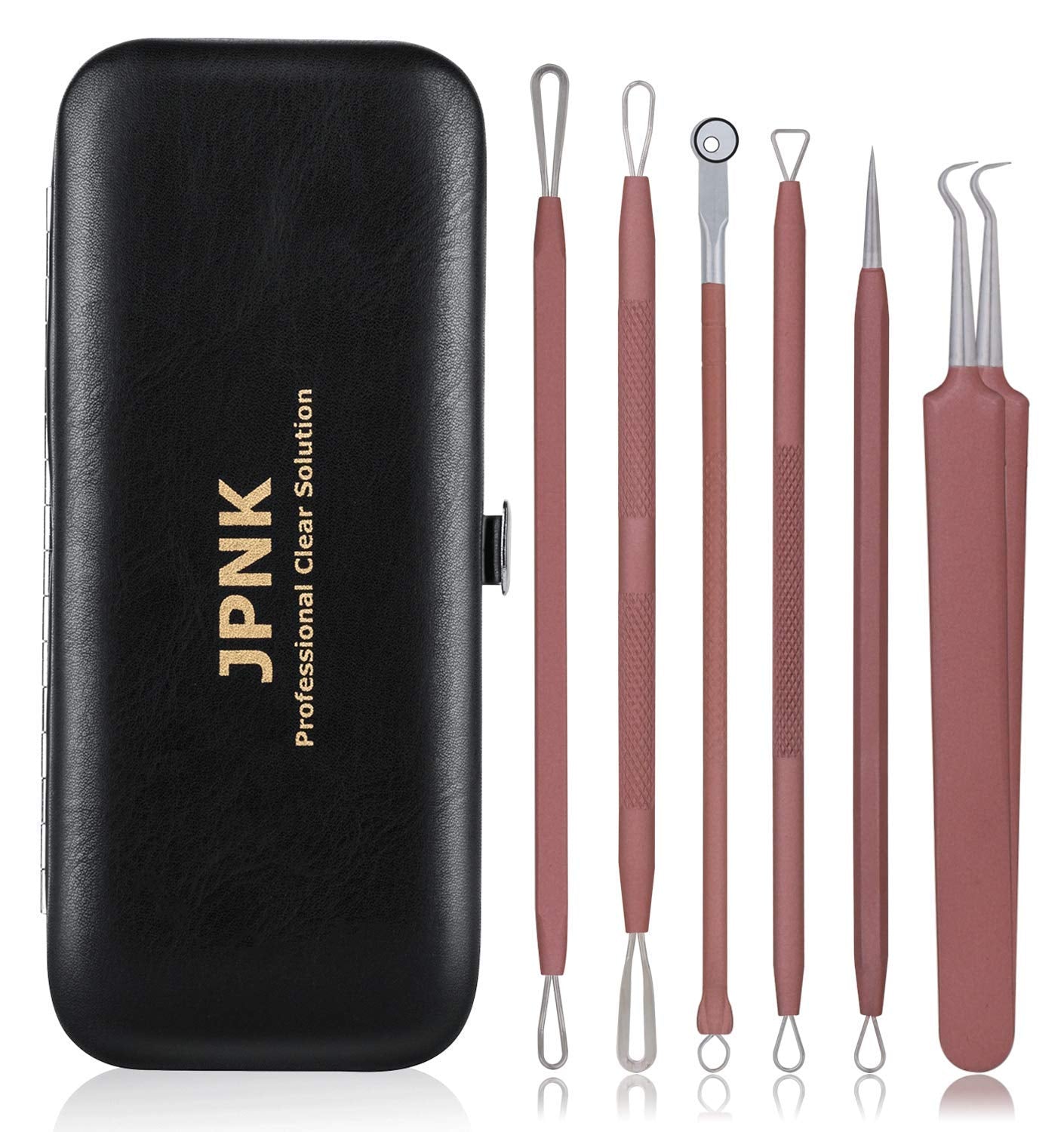 JPNK Blackhead Remover Tool Comedones Extractor Acne Removal Kit for Blemish, Whitehead Popping, 6 Pcs Zit Removing for Nose Face Tools with a Leather Bag Health & Beauty > Personal Care > Cosmetics > Cosmetic Tools > Skin Care Tools JPNK Pink  