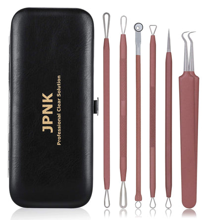 JPNK Blackhead Remover Tool Comedones Extractor Acne Removal Kit for Blemish, Whitehead Popping, 6 Pcs Zit Removing for Nose Face Tools with a Leather Bag Health & Beauty > Personal Care > Cosmetics > Cosmetic Tools > Skin Care Tools JPNK Pink  
