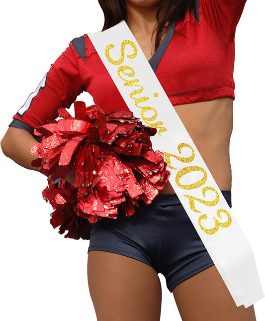 White Senior 2023 Satin Sash - 2023 Graduation Sash - Finally Graduated - Senior Cheer Sash - Cheerleader Sash - Competition Sash Apparel & Accessories > Clothing Accessories > Sashes Partyprops   