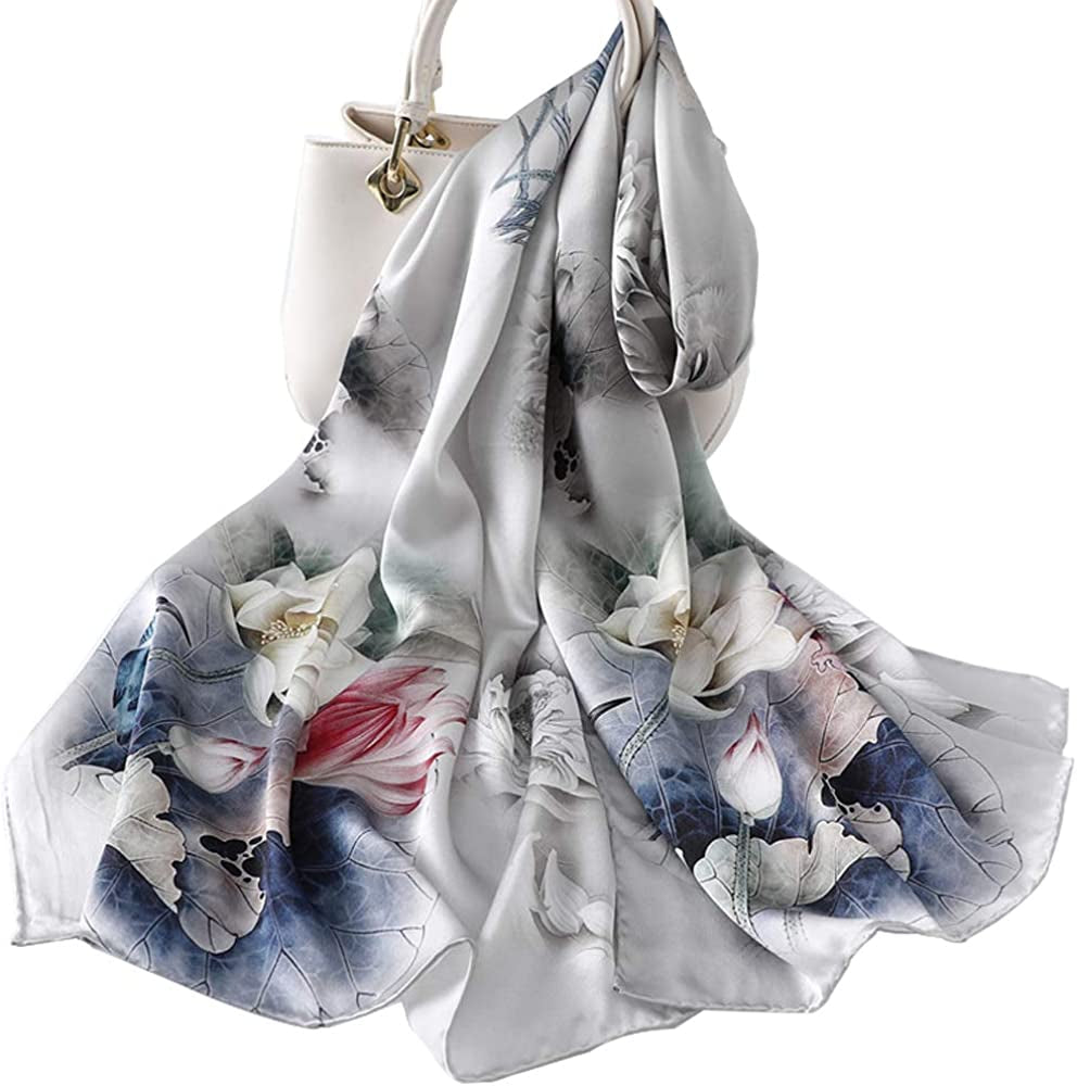 Women'S Mulberry Silk Scarf Floral Print Satin Long Scarf Wrap Shawl Apparel & Accessories > Clothing Accessories > Scarves & Shawls Smi&Love Qy03  
