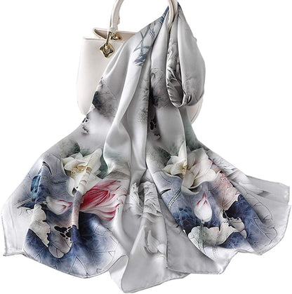 Women'S Mulberry Silk Scarf Floral Print Satin Long Scarf Wrap Shawl Apparel & Accessories > Clothing Accessories > Scarves & Shawls Smi&Love Qy03  
