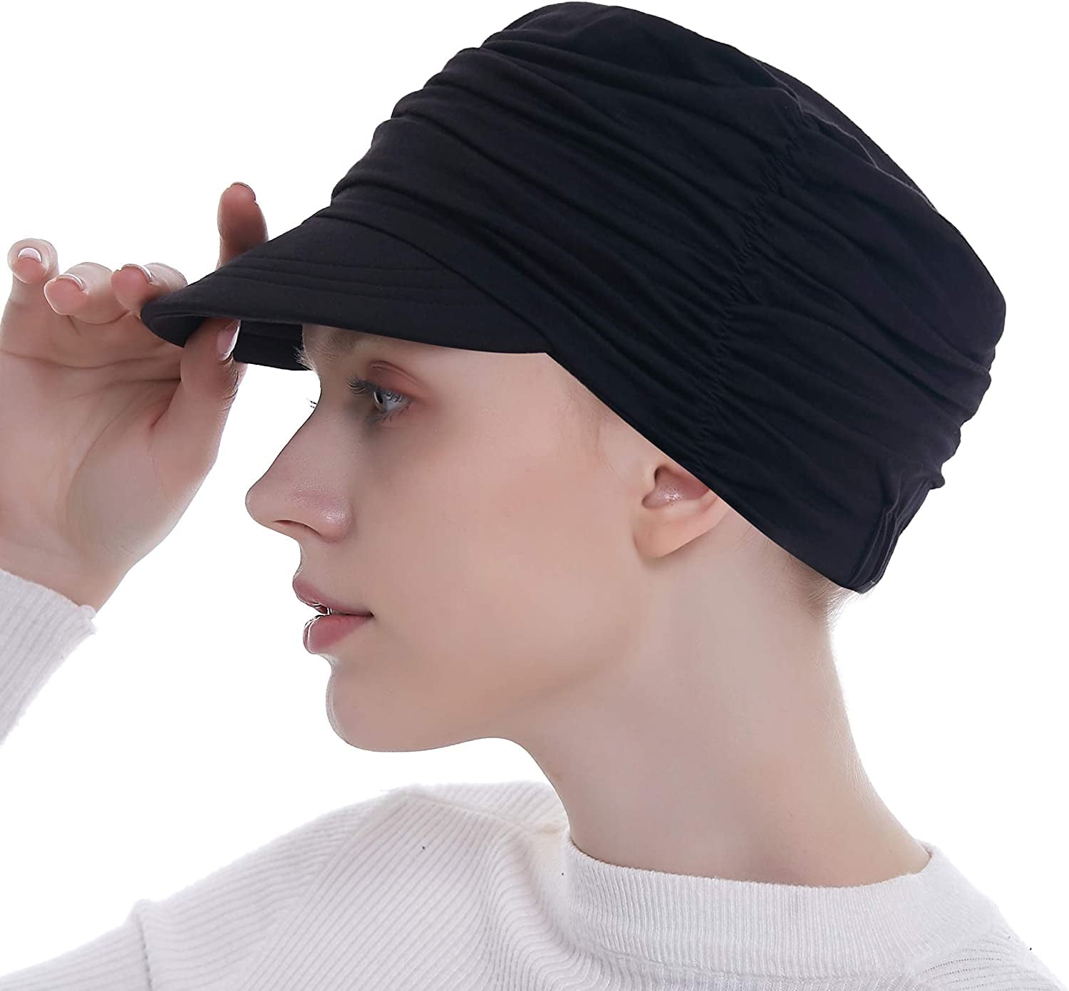Bamboo Fashion Hat for Woman Daily Use with Brim Visor, Hats for Cancer Chemo Patients Apparel & Accessories > Clothing Accessories > Headwear HatsCity.com Black  