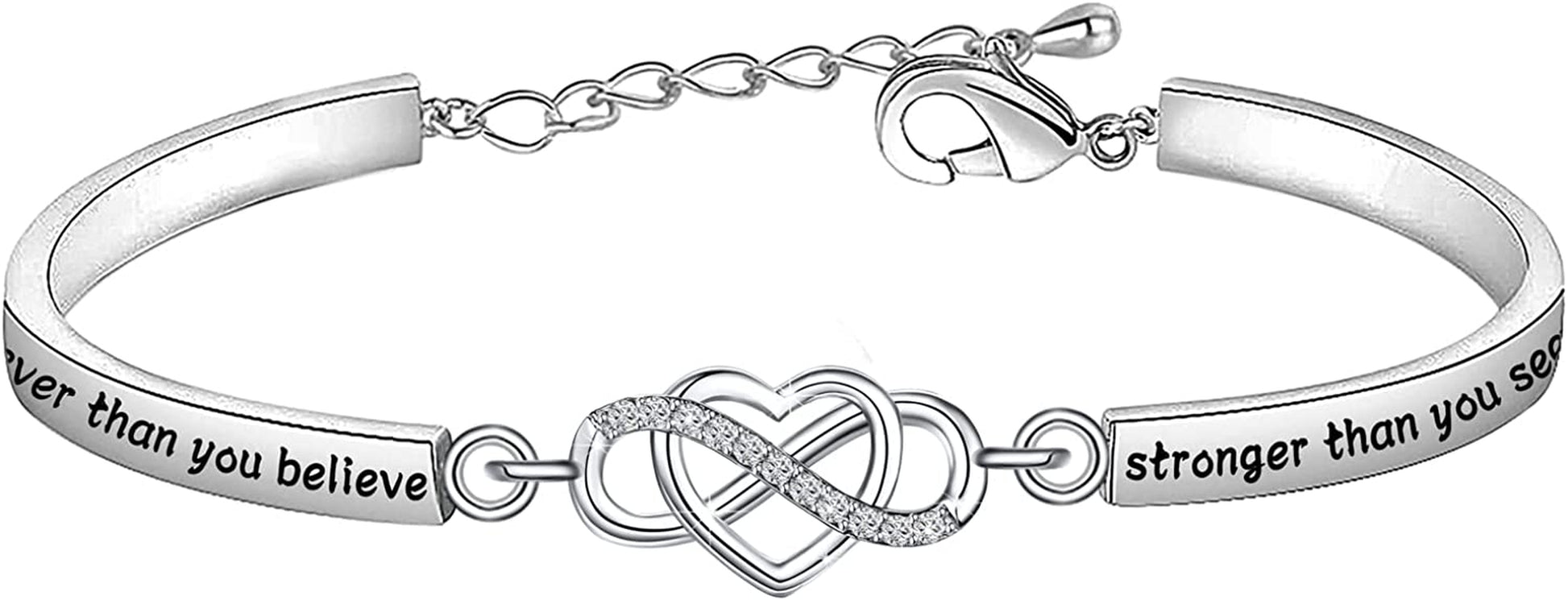 FEELMEM Inspirational Bracelet for Daughter Gifts from Mom You Are Braver Stronger Smarter than You Think Infinity Love Heart Bracelet to My Daughter Gift Apparel & Accessories > Jewelry > Bracelets FEELMEM You're braver-silver  