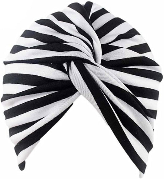 Cotton Striped Beanie Turban Chemo Hat Head Wrap Cap Headwear for Cancer Patients Apparel & Accessories > Clothing Accessories > Headwear beauty YFJH Black/White  