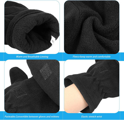 OZERO Winter Gloves Touch Screen Fingerless Convertible Thermal Mittens Windproof Insulated Polar Fleece Warm for Men and Women Black Apparel & Accessories > Clothing Accessories > Gloves & Mittens SHENZHEN HONGFUYA TRADE Co.,Ltd   