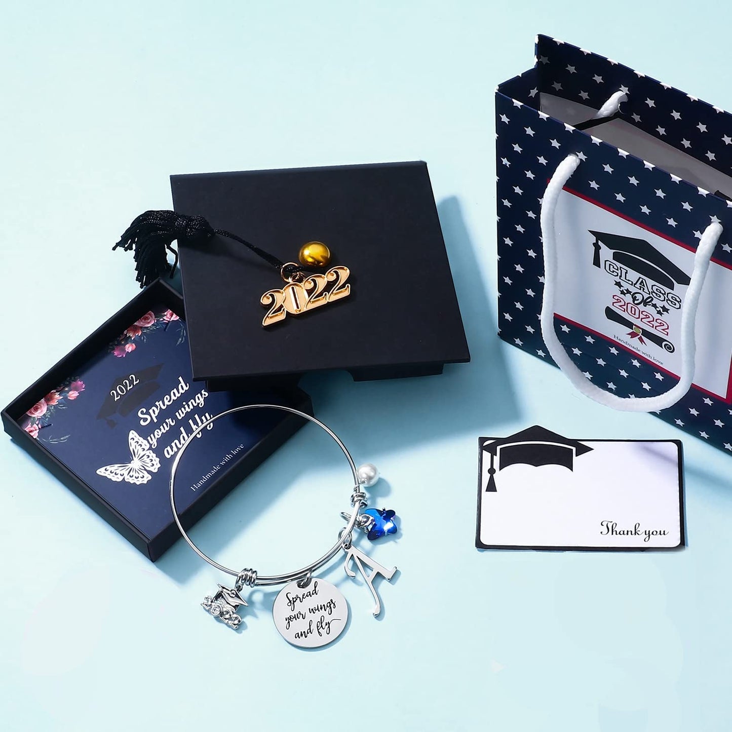 Graduation Gifts for Her 2022 Butterfly Bracelet,Inspirational Bangle with 2022 Graduation Grad Cap Mantra Quote Spread Your Wings and Fly Graduation Bracelet College Graduation Gifts for Her 2022 Apparel & Accessories > Jewelry > Bracelets Turandoss   