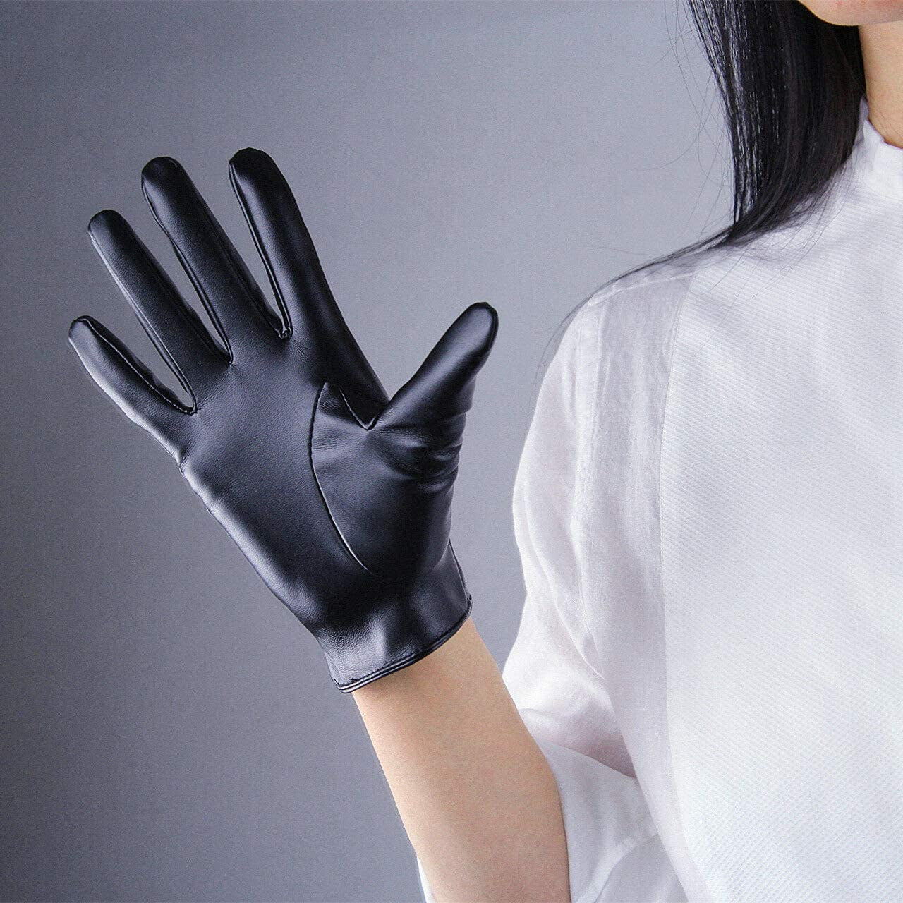 Dooway Women'S Short Dress Leather Gloves for Evening Costumes Daily Faux Leather PU 21Cm Apparel & Accessories > Clothing Accessories > Gloves & Mittens DooWay   