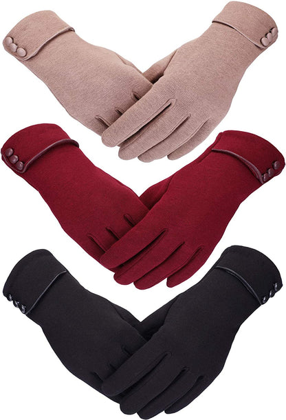 Patelai 3 Pairs Women Winter Gloves Warm Touchscreen Gloves Windproof Gloves for Women Girls Winter Using Apparel & Accessories > Clothing Accessories > Gloves & Mittens Patelai Black, Wine Red, Khaki  