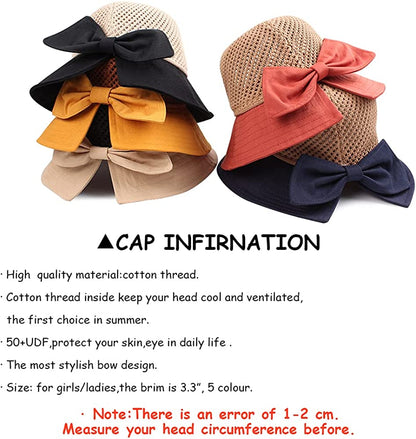 Women Wide Brim Hat Hollow Breathable Summer Bucket Hat Bow Lady’S Sun Cap for Travel Apparel & Accessories > Clothing Accessories > Hats Zsedrut   