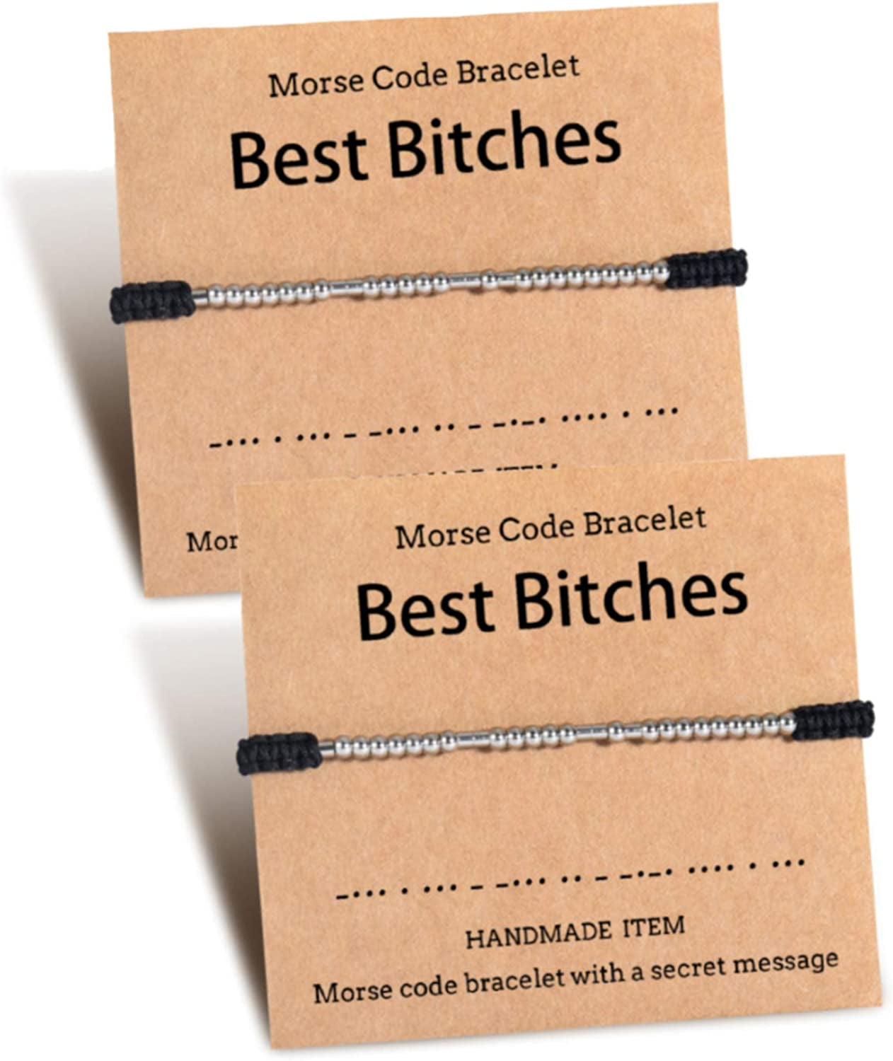 Shonyin Best Bitches Morse Code Bracelet Best Friend Gift for Women Funny Friendship Gift 2/3 PCS Christmas Friendsgiving Valentines Day Gift Apparel & Accessories > Jewelry > Bracelets Shonyin Best bit*hes Bracelets 2pcs  