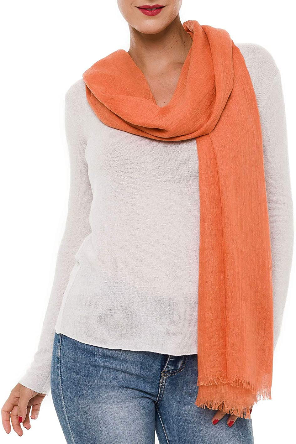 Scarfs for Women Fashion Lightweight Solid Colors Wrap Shawl for Fall Winter Apparel & Accessories > Clothing Accessories > Scarves & Shawls MIMOSITO 2 Fringed Edges, Orange  