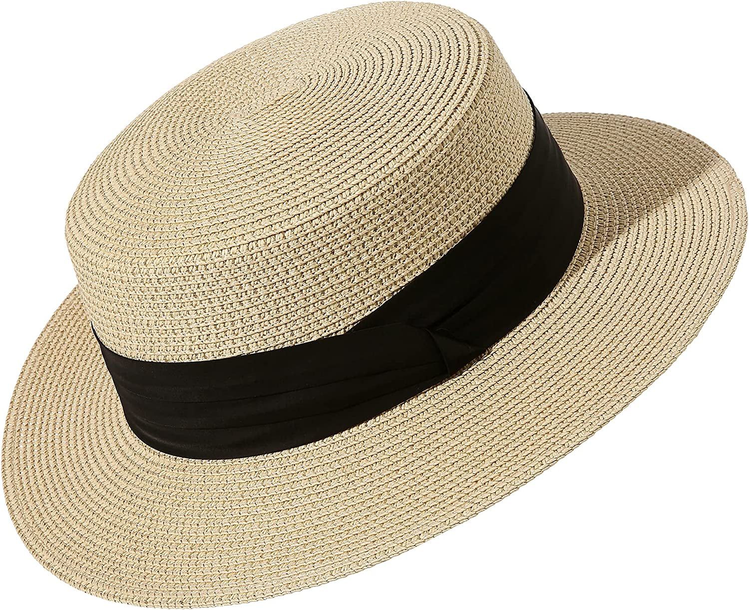 Lanzom Sun Hats for Women Wide Brim Straw Boater Hat Foldable Packable Beach Hat for Summer Apparel & Accessories > Clothing Accessories > Hats Lanzom Beige Medium 
