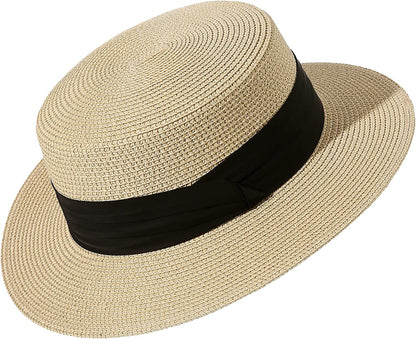 Lanzom Sun Hats for Women Wide Brim Straw Boater Hat Foldable Packable Beach Hat for Summer Apparel & Accessories > Clothing Accessories > Hats Lanzom Beige Medium 