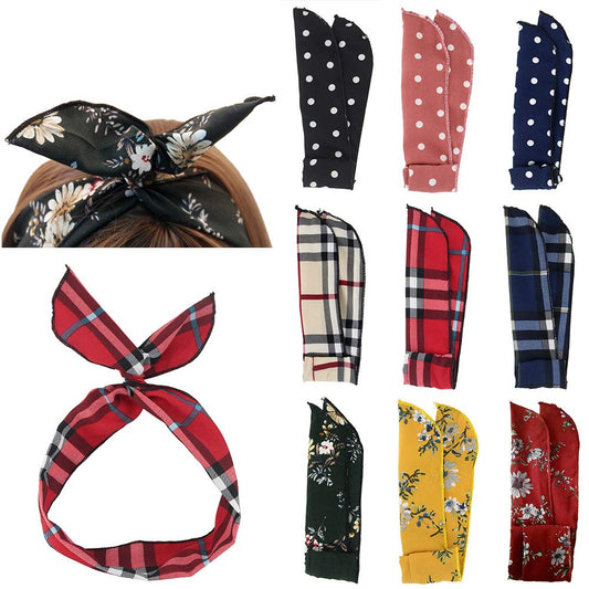 Carede Twist Bow Wire Headbands Head Wrap Retro Bowknot Polka Dot Lattice Design Rabbit Ear Wired Hairbands Hair Holder Hair Accessory for Women and Girls,Pack of 9 Apparel & Accessories > Clothing Accessories > Bandanas & Headties Carede No2(Mixed 9 pcs)  