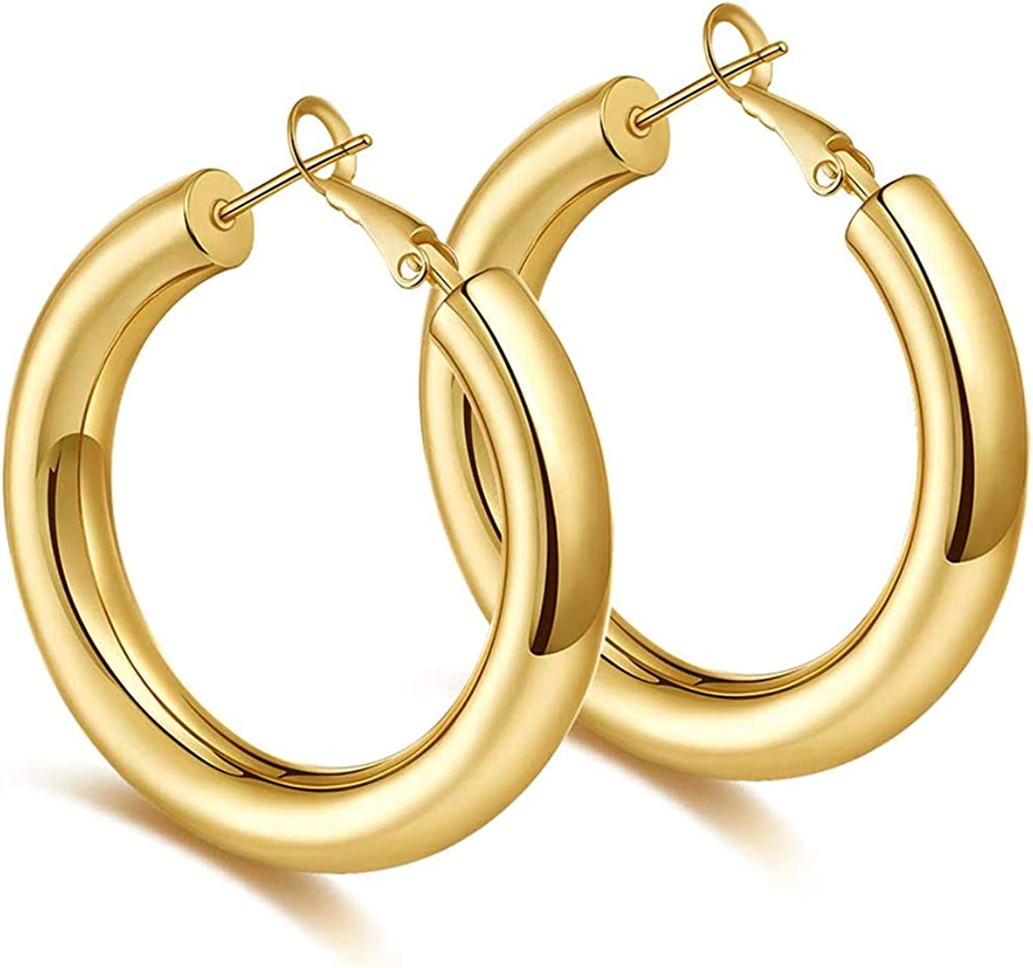 Thick Gold Hoop Earrings Lightweight Howllow Tube Hoops Chunky Gold for Women Hypoallergenic Big Earring 25Mm 30Mm 40Mm 50Mm Apparel & Accessories > Jewelry > Earrings BMMYE Gold-40mm  