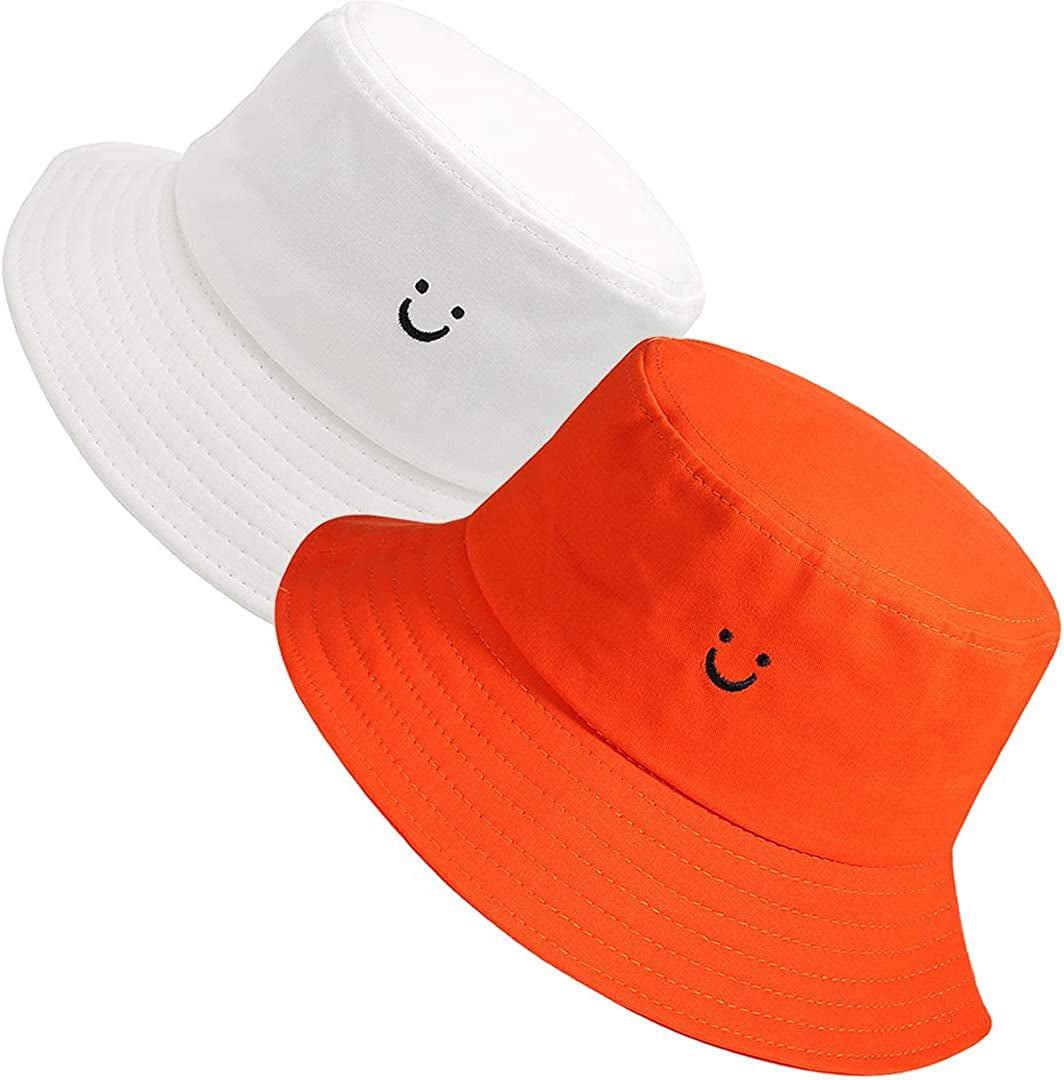 Maxnova Bucket Hats Summer Travel Beach Sun Hat Outdoor Cap Unisex 2Pack Apparel & Accessories > Clothing Accessories > Hats MaxNova 2pack White/Orange  