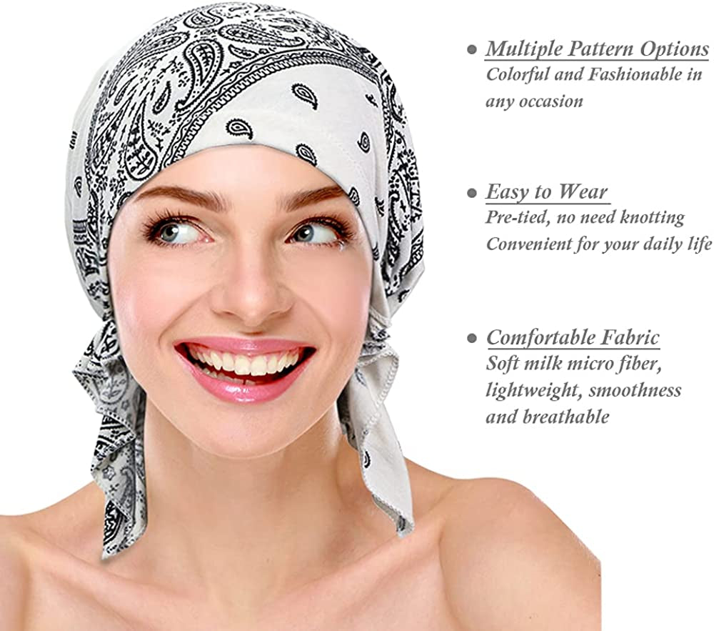 ASHILISIA 2 Pieces Women Chemo Hat Turban Beanie, Pre-Tied Headwraps Headwear Bandana for Hair Loss Apparel & Accessories > Clothing Accessories > Bandanas & Headties ASHILISIA   