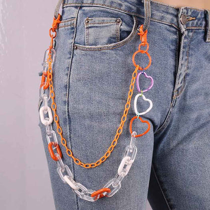 Bounzhi Cute Pants Jean Chain Layered Keychain Punk Colorful Pendants Heart Pocket Trousers Chain Hiphop Rock Wallet Chains Body Jewelry for Men and Women (Blue) Apparel & Accessories > Jewelry > Body Jewelry Bounzhi Orange  