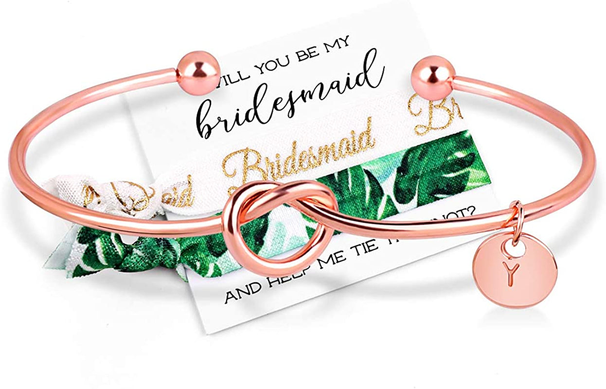 MOOKOO Personalised Bridesmaid Bracelet Gift Will You Be My Bridesmaid Proposal Gift Adjustment Bachelorette Bangle Apparel & Accessories > Jewelry > Bracelets MOOKOO Rose gold y 