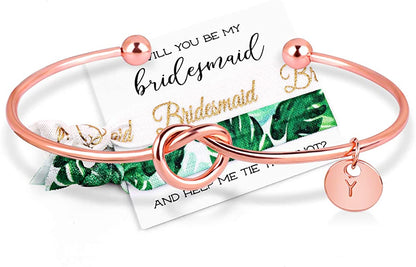 MOOKOO Personalised Bridesmaid Bracelet Gift Will You Be My Bridesmaid Proposal Gift Adjustment Bachelorette Bangle Apparel & Accessories > Jewelry > Bracelets MOOKOO Rose gold y 