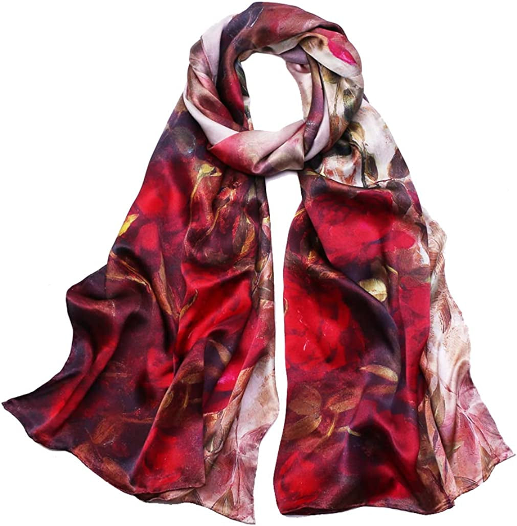 Women'S Mulberry Silk Scarf Floral Print Satin Long Scarf Wrap Shawl Apparel & Accessories > Clothing Accessories > Scarves & Shawls Smi&Love Hsly01  
