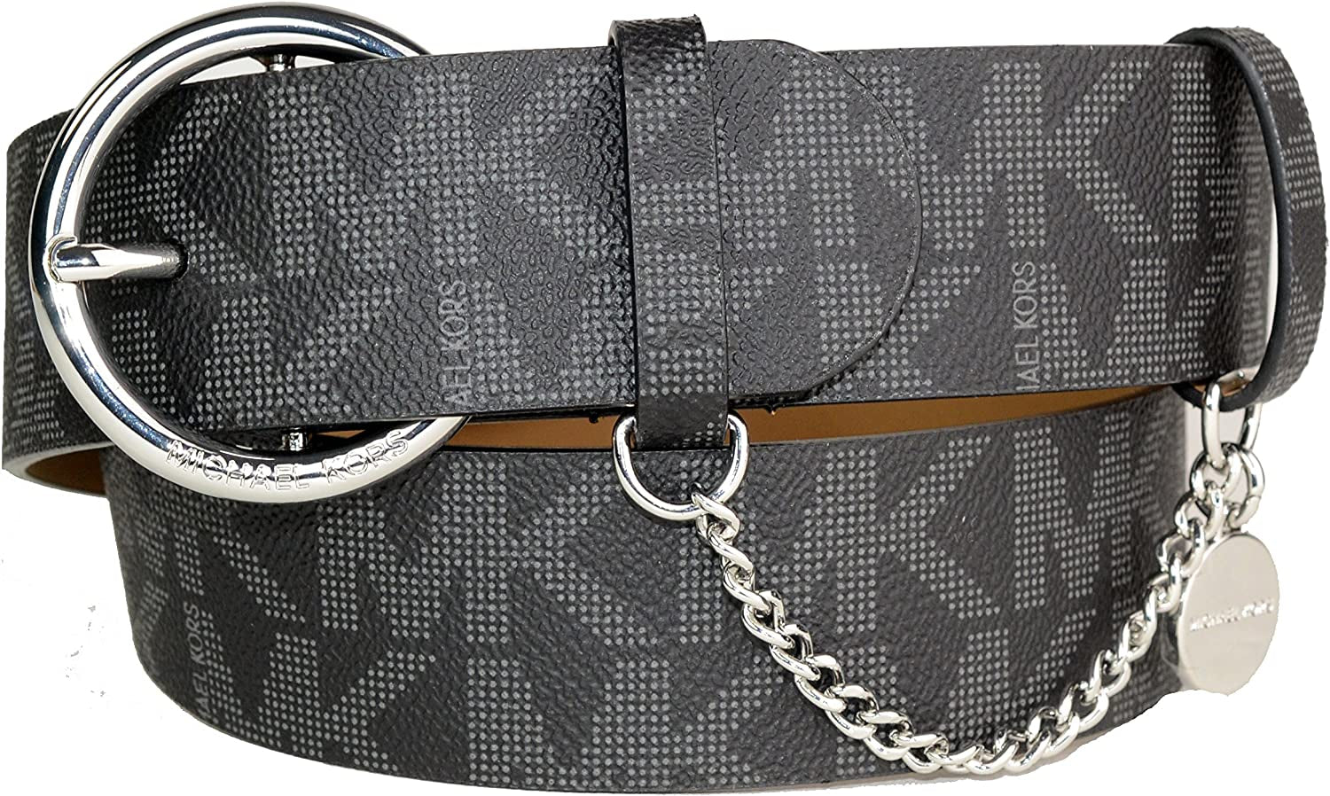 Michael Kors Women'S Buckle Logo MK Charm Belt with Chain Apparel & Accessories > Clothing Accessories > Belts Michael Kors Brown Medium 