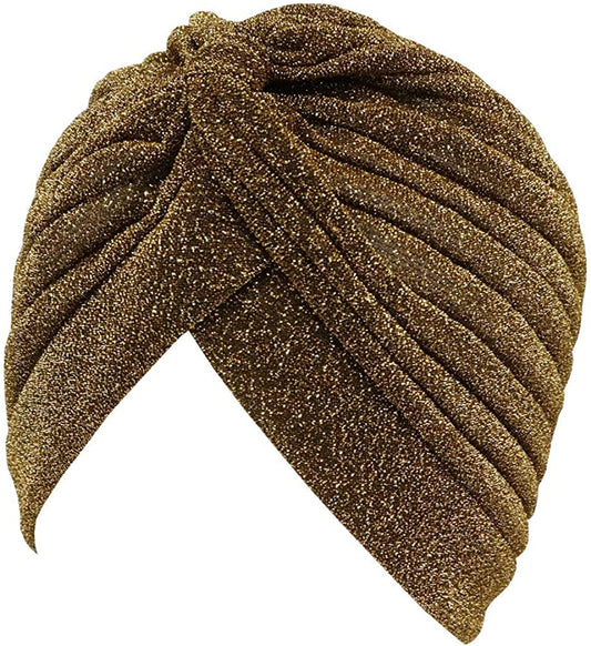 GETACOTA Pleated Glitter Turban for Women Stretchy Hat Beanie Headwrap Twist Elastic Slip on Cap Headwear Accessories Apparel & Accessories > Clothing Accessories > Headwear GETACOTA Gold  