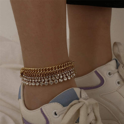 Kelistom Cuban Link Rhinestone Tennis Anklet Set for Women Teen Girls, 18K Gold or White Gold Plated Chain Ankle Bracelets for Women with Extension Apparel & Accessories > Jewelry > Anklets kelistom   