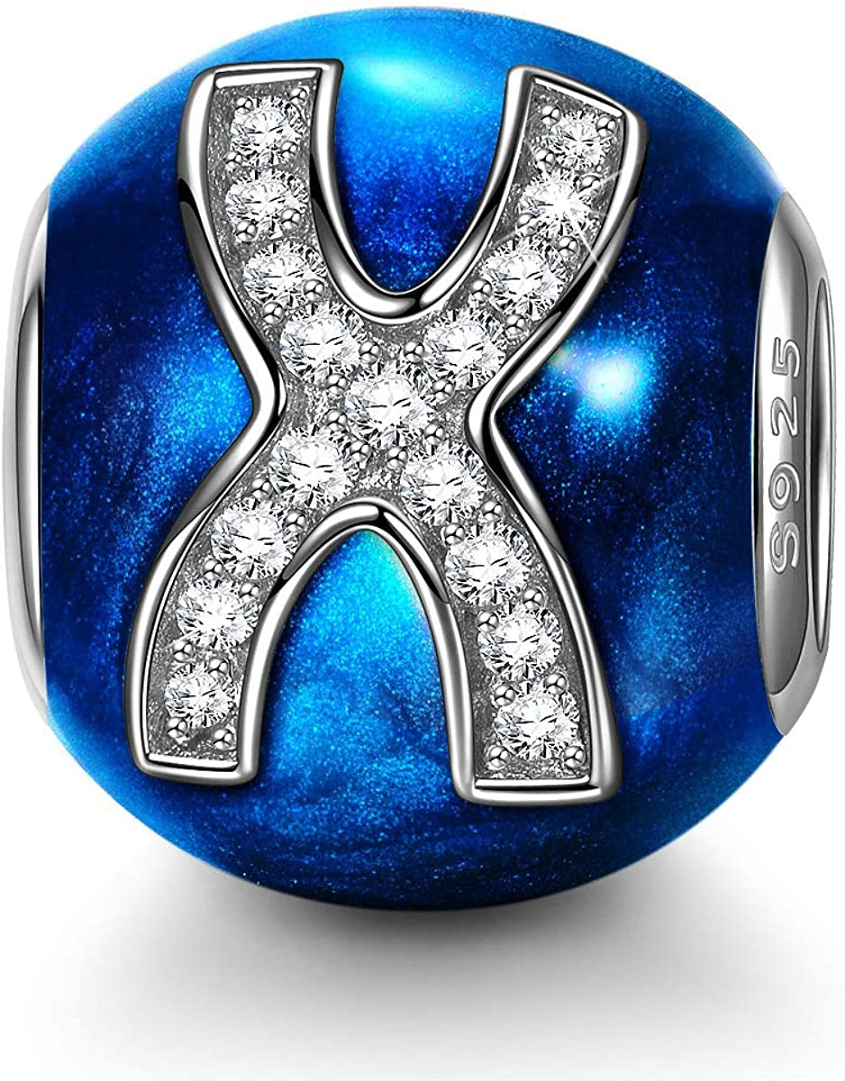 NINAQUEEN Letter Charms A-Z Beads, 925 Sterling Silver with Enamel and Cubic Zirconia, Fit Charms Bracelet and Necklace, Jewelry Box for Personalized Gift Apparel & Accessories > Jewelry > Bracelets NINAQUEEN X  