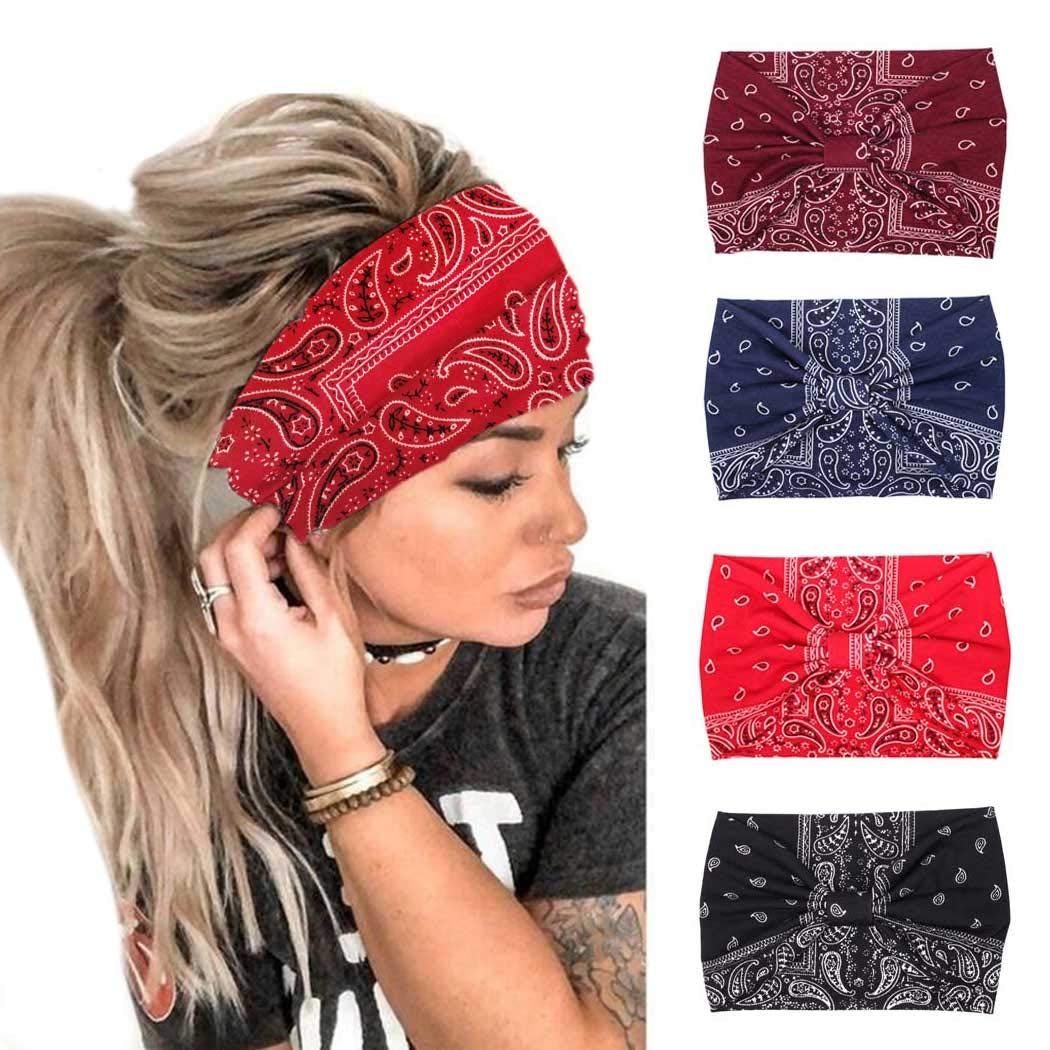 Bohend Boho Headbands Wide Knotted Hair Bands Fashion Printing Bandeau Travel Stretchy Cotton Headband Sport Yoga Hair Accessories for Women and Girls (A) Apparel & Accessories > Clothing Accessories > Bandanas & Headties Bohend B  